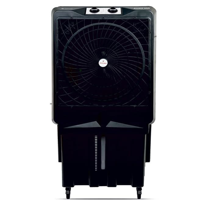 SINGER Rhino 100 Litres Heavy Duty Commercial Air Cooler | 80-Feet Long Air Throw | Large Honeycomb Pads | Hi Speed Fan | Powerful Motor | Inverter Compatible | Durable Body | Black | 3 Years Warranty