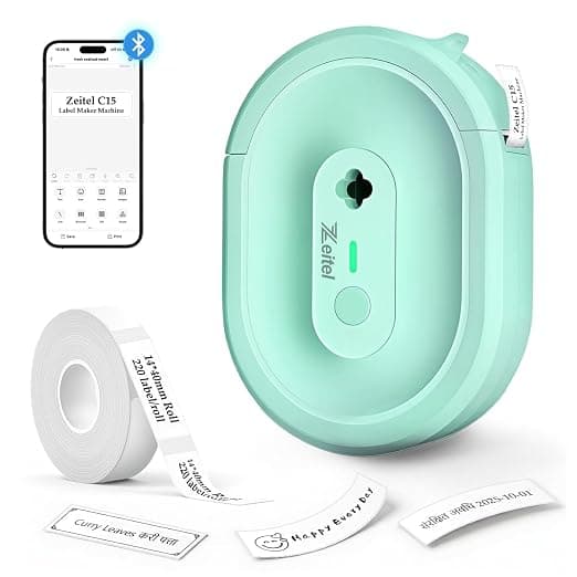 ZEITEL® Portable Mini Label Printer Machine 203DPI Wireless Pocket Label Maker for Home&Office Small Thermal Sticker Printer for Mobile Bluetooth Printers, with 1 Roll 14x40mm Lables,2 Year Warranty