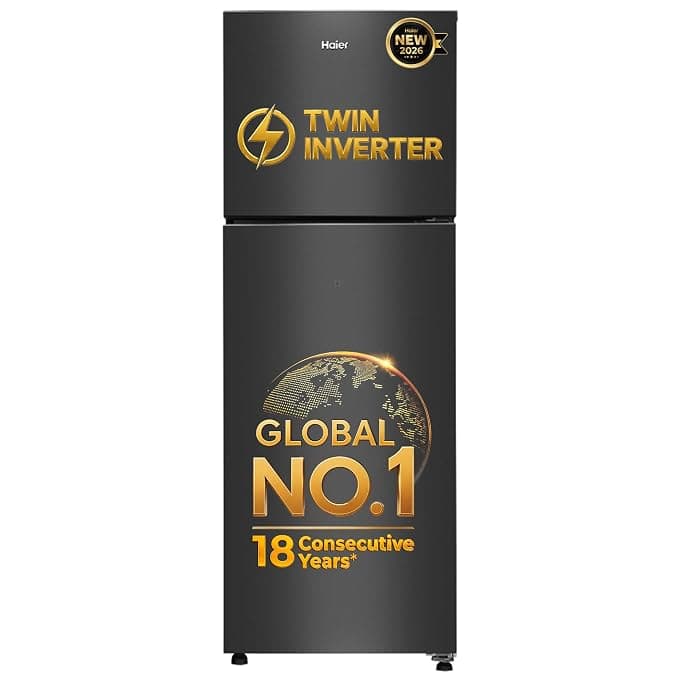 Haier 240 L 2 Star Frost Free Twin Inverter Double Door Refrigerator with Cool Pad for Extended Freezer Cooling & Spacious Fresh Zone (HEF-252EGBA-P, GE Black, 2026 Model)