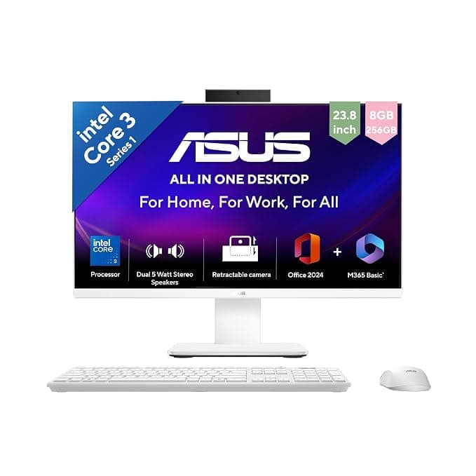 ASUS V440 (2026),Intel Core 3 100U (i3-14th Gen),Intel iGPU,8GB/512GB,FHD,23.8"(60.45 cm),Win 11,M365 Basic(1Y),Office 24,White,5.46 kg,V440VAB-KWC3001WS,with Wireless Keyboard & Mouse,All in One PC